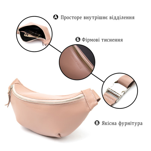 Практичная кожаная женская поясная сумка GRANDE PELLE 11359 Розовый