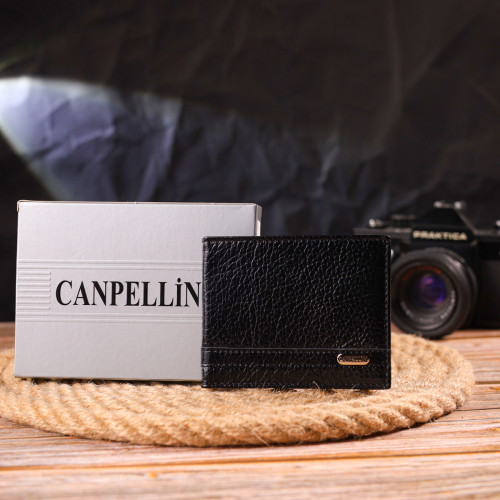 Практичний затиск із натуральної зернистої шкіри CANPELLINI 21518 Чорний