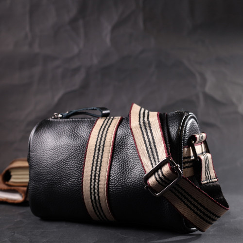 Оригинальная сумка для женщин с акцентом посередине из натуральной кожи Vintage 22362 Черная