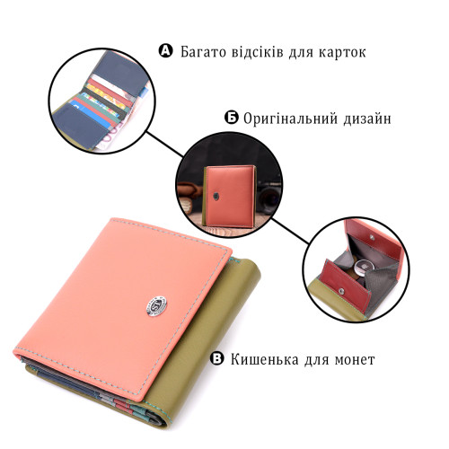 Модный женский кошелек с оригинальной монетницей из натуральной кожи ST Leather 19511 Разноцветный