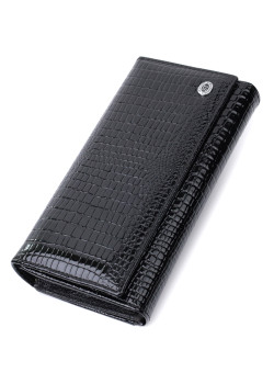 Лакований шкіряний гаманець з блоком для кредитних карток ST Leather 22683 Чорний