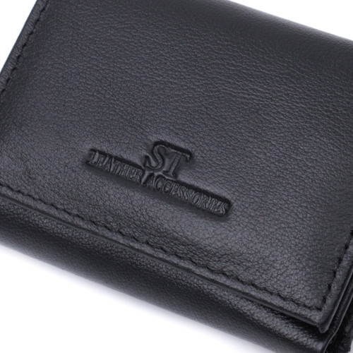 Удобный компактный кошелек с монетницей из натуральной кожи ST Leather 22742 Черный