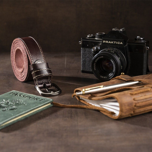 Ремінь унісекс з рядком по краях Vintage 20125 Темно-коричневий