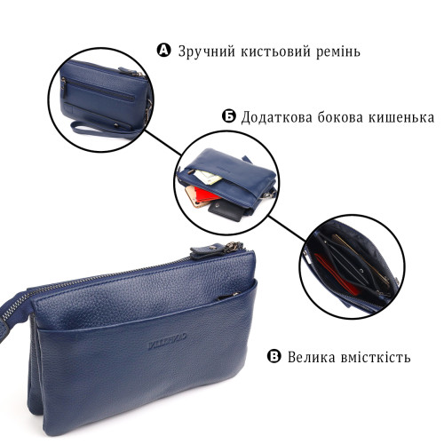 Оригінальний чоловічий клатч із натуральної зернистої шкіри CANPELLINI 21555 Синій