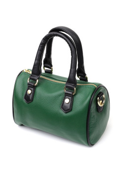 Кожаная сумка бочонок с темными акцентами Vintage 22351 Зеленая
