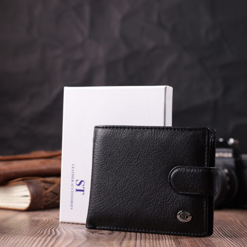 Чоловічий гаманець середнього розміру з натуральної шкіри ST Leather 22484 Чорний