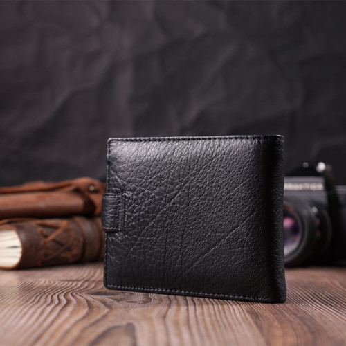 Чоловічий гаманець середнього розміру з натуральної шкіри ST Leather 22484 Чорний