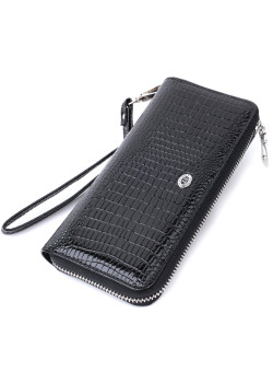 Лакированный женский кошелек на молнии из натуральной кожи ST Leather 22678 Черный