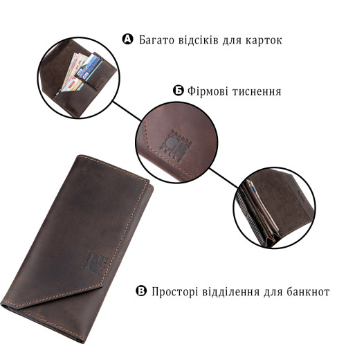 Кожаный клатч унисекс на магните GRANDE PELLE 11215 Коричневый