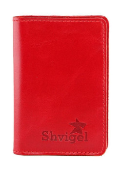 Кожаная яркая визитница Shvigel 00116 красная