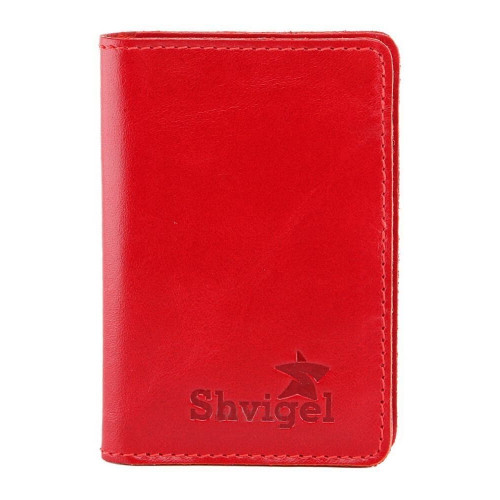 Кожаная яркая визитница Shvigel 00116 красная