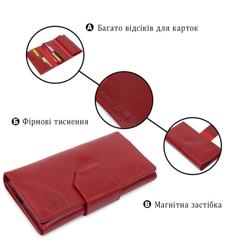 Шикарный женский кошелек в три сложения GRANDE PELLE 11564 Красный