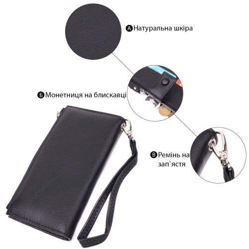 Лаконичный женский вертикальный кошелек-клатч из натуральной кожи ST Leather 22537 Черный