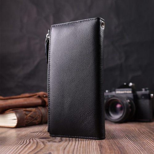 Лаконичный женский вертикальный кошелек-клатч из натуральной кожи ST Leather 22537 Черный