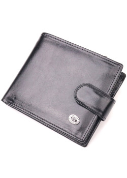 Надежный мужской бумажник из натуральной гладкой кожи ST Leather 19408 Черный