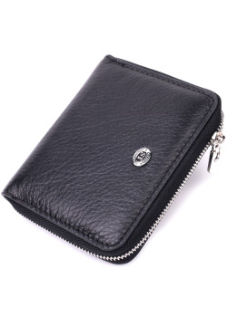 Женский кожаный кошелек на молнии с металлическим логотипом производителя ST Leather 19483 Черный