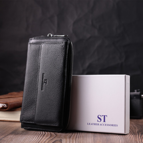 Функциональный кошелек-клатч унисекс из натуральной кожи ST Leather 22529 Черный