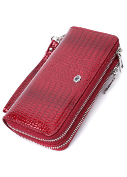 Фактурный клатч на два отделения из лакированной натуральной кожи ST Leather 22692 Красный