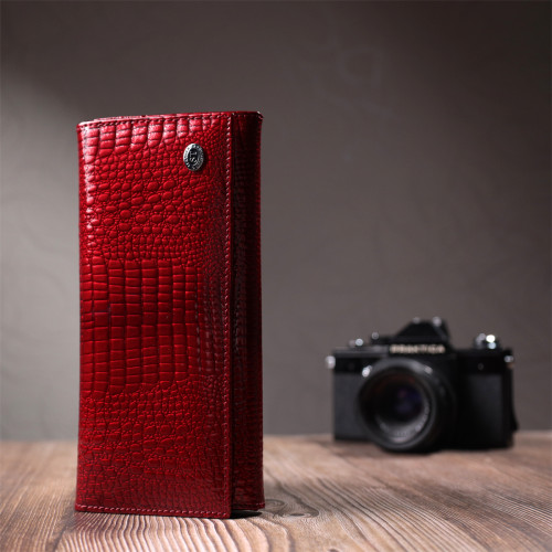 Лакированный женский кошелек с фактурой под рептилию из натуральной кожи ST Leather 22717 Красный