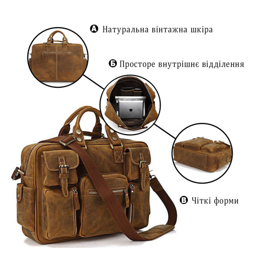 Сумка чоловіча Vintage 14051 в вінтажному стилі Коричнева
