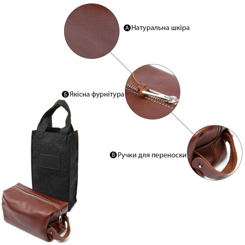 Кожаная мужская косметичка GRANDE PELLE 11418 Коричневый