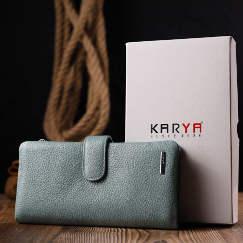 Интересное женское портмоне из натуральной кожи KARYA 21000 Серо-голубой