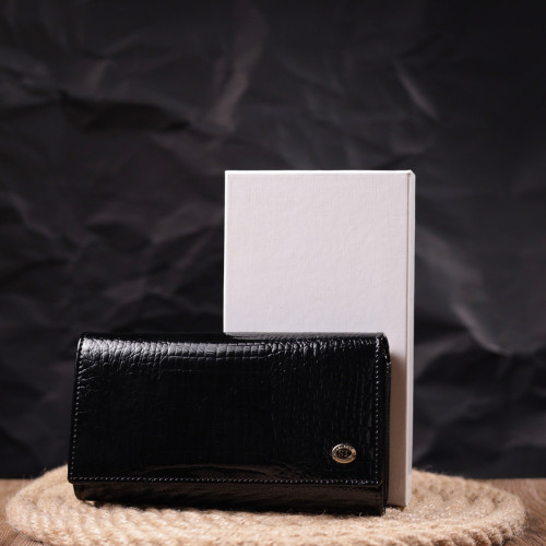 Лаковый женский кошелек с визитницей ST Leather 19403 Черный