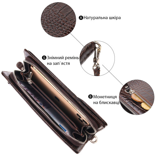Функциональное портмоне клатч из натуральной кожи CANPELLINI 21536 Коричневое