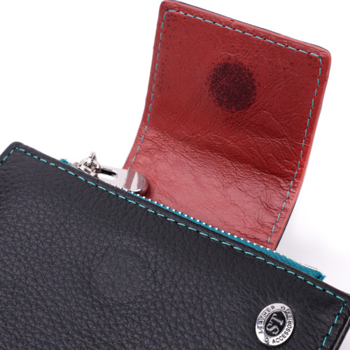 Портмоне для женщин в классическом цвете с интересной монетницей ST Leather 19449 Черный