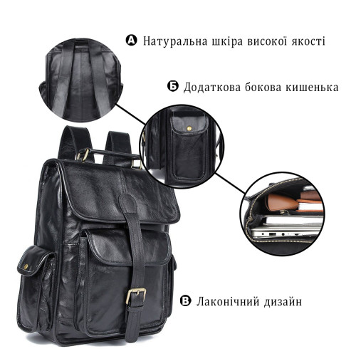 Рюкзак Vintage 14967 кожаный Черный