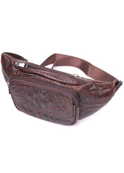Модна поясна сумка з натуральної шкіри з фактурою під крокодила 21298 Vintage Коричнева
