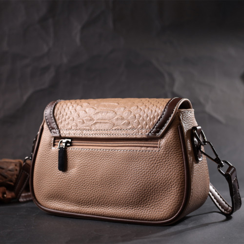 Сумка для женщин с фактурным клапаном из натуральной кожи Vintage 22373 Бежевая