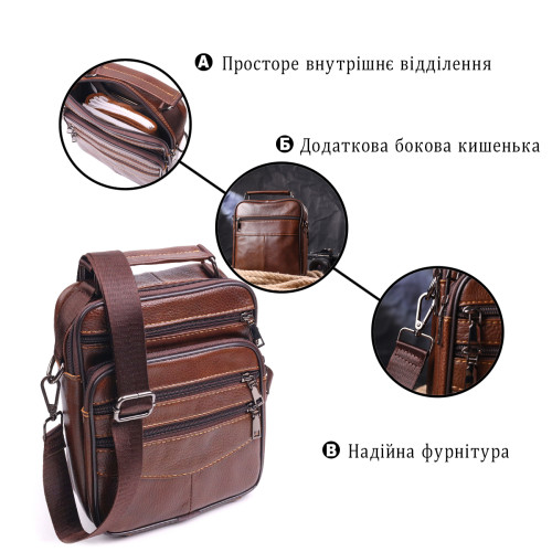 Стильна чоловіча сумка з натуральної шкіри 21275 Vintage Коричнева