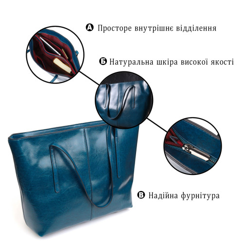Красивая сумка шоппер из натуральной кожи 22075 Vintage Бирюзовая