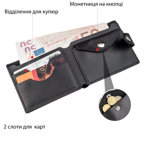 Портмоне чоловіче з монетницею шкіряне SHVIGEL 16211 Чорне