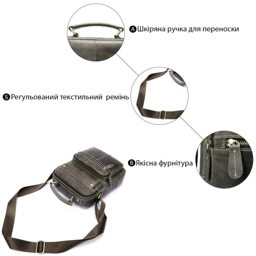 Сумка мужская вертикальная кожаная Vintage 20028 Серая