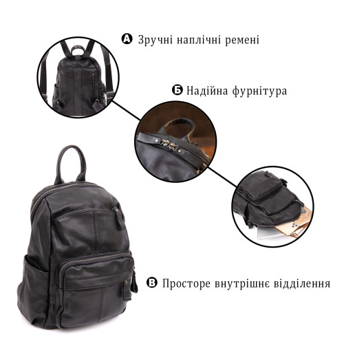 Рюкзак городской в гладкой коже Vintage 20411 Черный