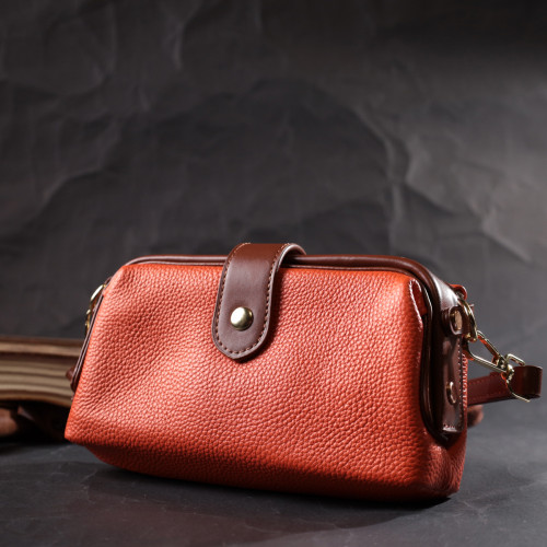 Яркий клатч с интересной защелкой из натуральной кожи Vintage 22424 Оранжевый
