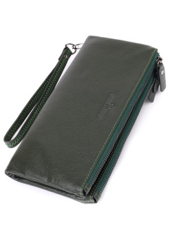 Красивий шкіряний гаманець на три відділення ST Leather 23110 Зелений