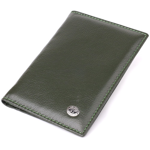 Практичная обложка на паспорт универсального формата из натуральной кожи ST Leather 23081 Зеленый