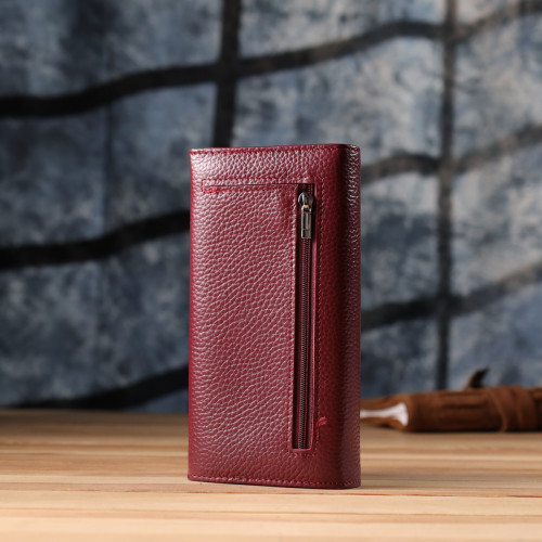 Практичный вертикальный кошелек из натуральной кожи ST Leather 23085 Бордовый