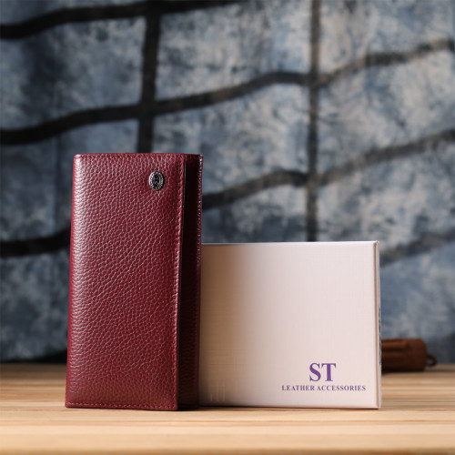 Практичный вертикальный кошелек из натуральной кожи ST Leather 23085 Бордовый