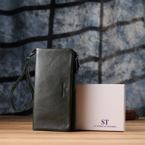 Удобный кошелек для женщин с кистевым ремнем из натуральной кожи ST Leather 23104 Зеленый