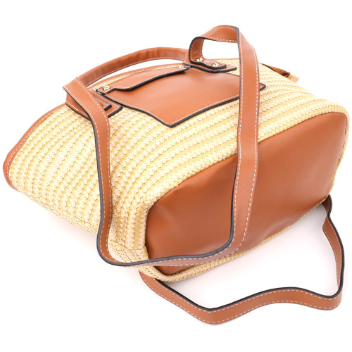 Вместительная женская сумка на лето из качественного текстиля Vintage sale_15137 Коричневый