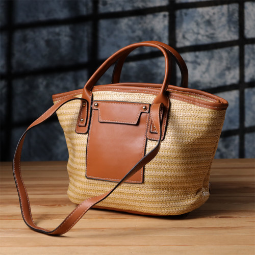 Вместительная женская сумка на лето из качественного текстиля Vintage sale_15137 Коричневый
