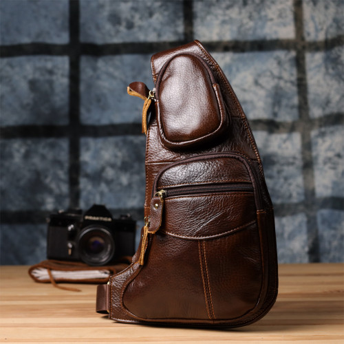 Сумка для мужчин с большим количеством карманов из натуральной кожи Vintage 22956 Коричневый