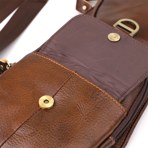 Интересная мужская сумка через плечо из гладкой натуральной кожи Vintage 22965 Коричневый