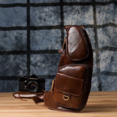 Интересная мужская сумка через плечо из гладкой натуральной кожи Vintage 22965 Коричневый