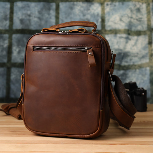 Мужская деловая сумка с ручкой для переноса в руке из натуральной кожи Vintage 23033 Коричневый