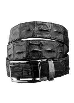 Ремень-автомат CROCODILE LEATHER 18236 из натуральной кожи крокодила (каймана) Черный